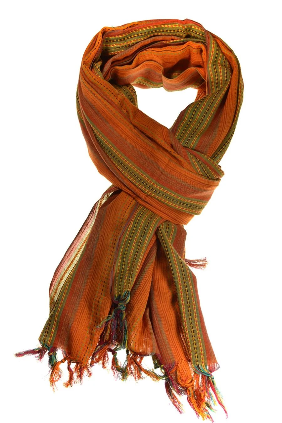 Ethno Style Soldes -Ethno Style Soldes cheche foulard ethnique multi degrade tisse orange vert