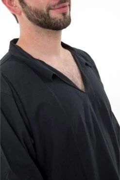 Chemise Noir -Ethno Style Soldes chemise col relax coton comme du lin noir 2