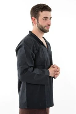 Chemise Noir -Ethno Style Soldes chemise col relax coton comme du lin noir 3