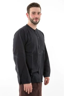 Chemise Harree -Ethno Style Soldes chemise coton leger noir boutons noix de coco harree 3