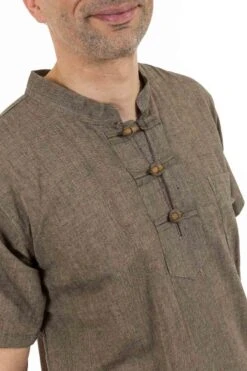 Chemise Mao -Ethno Style Soldes chemise ethnique manches courtes col mao dark chanvre 5