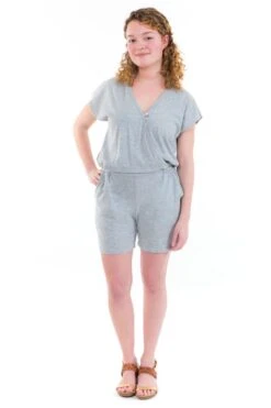 Combishort Jersey -Ethno Style Soldes combishort effet cache coeur jersey gris 2