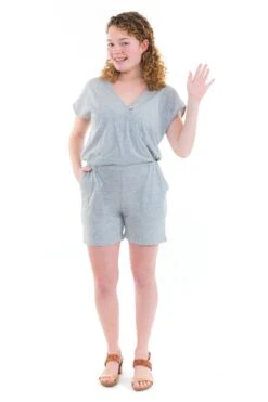 Combishort Jersey -Ethno Style Soldes combishort effet cache coeur jersey gris 5