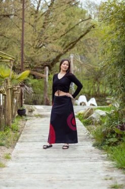 Jupe Hiver -Ethno Style Soldes jupe longue psychedelic nepali dream noir rouge hiver 3