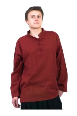Chemise Bordeaux -Ethno Style Soldes k11521 chemise homme col mao nepalaise rouge fonce 2