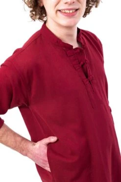 Chemise Bordeaux -Ethno Style Soldes k11521 chemise homme col mao nepalaise rouge fonce 3