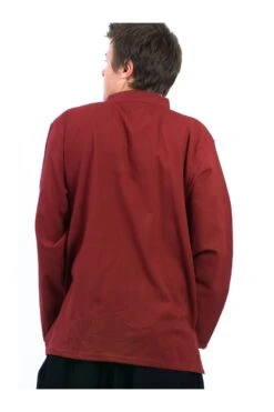 Chemise Bordeaux -Ethno Style Soldes k11521 chemise homme col mao nepalaise rouge fonce 4