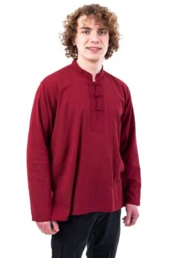 Chemise Bordeaux -Ethno Style Soldes k11521 chemise homme col mao nepalaise rouge fonce 5