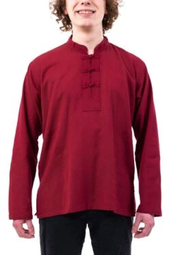 Chemise Bordeaux -Ethno Style Soldes k11521 chemise homme col mao nepalaise rouge fonce 6