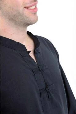 Chemise Noire -Ethno Style Soldes k11521 chemise nepalaise homme col mao noire 2