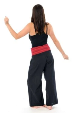 Pantalon Thai Mixte -Ethno Style Soldes pantalon fisherman noir rayures rouges 3