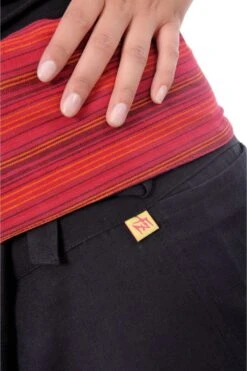 Pantalon Thai Mixte -Ethno Style Soldes pantalon fisherman noir rayures rouges 4