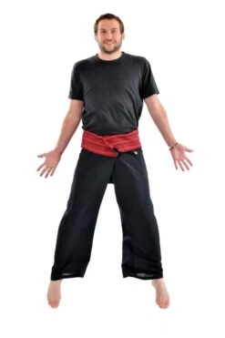 Pantalon Thai Mixte -Ethno Style Soldes pantalon fisherman noir rayures rouges 5