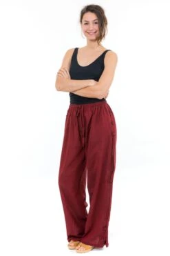 Pantalon Japonais Mixte -Ethno Style Soldes pantalon japonais large relax mixte bordeaux 2