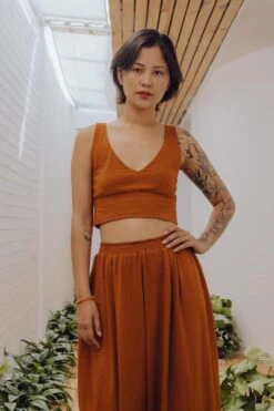 BOOH OKRE -Ethno Style Soldes pantalon large camel fluide femme coton bio booh 4