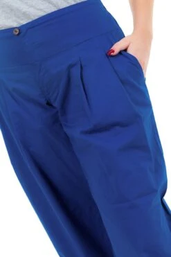 Pantalon Bleu -Ethno Style Soldes pantalon large droit bouffant femme bleu 3