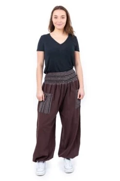 Pantalon Tanos -Ethno Style Soldes pantalon sarouel elastique grande taille chocolat 2