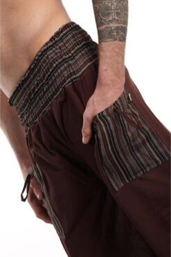 Pantalon Tanos -Ethno Style Soldes pantalon sarouel elastique grande taille chocolat 3