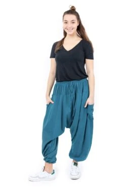 Pantalon Zen Mixte -Ethno Style Soldes pantalon sarwal zen nepal homme femme coton leger bleu petrole 2