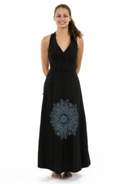Robe Jeanne -Ethno Style Soldes robe longue dos nu mandala print noir gris jeanne 2