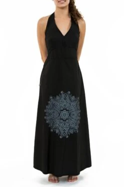 Robe Jeanne -Ethno Style Soldes robe longue dos nu mandala print noir gris jeanne 3