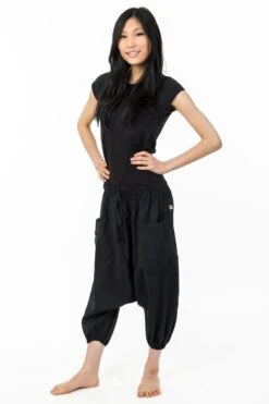 Sarouel Uni -Ethno Style Soldes sarouel pantacourt grande taille coton leger noir uni 2