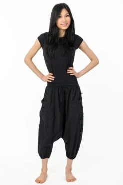 Sarouel Uni -Ethno Style Soldes sarouel pantacourt grande taille coton leger noir uni 3