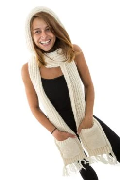 Capuche -Ethno Style Soldes t2 le 3 en 1 capuche echarpe mouffle pure laine douce 10 cou 9